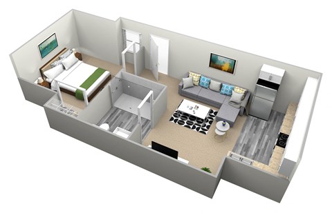 Floor plan for 1 bed, 1 bath, 392 sqft